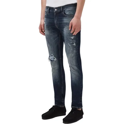 Slimmy Tapered Stretch Tek in der Innenstadt Indigo dunkelblau , Herren, Größe: W30 - 7 For All Mankind - Modalova