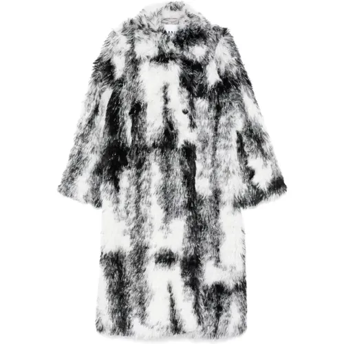 Double-Breasted Coats, female, , Size: S Faux-Fur Coat /White Design - Ganni - Modalova