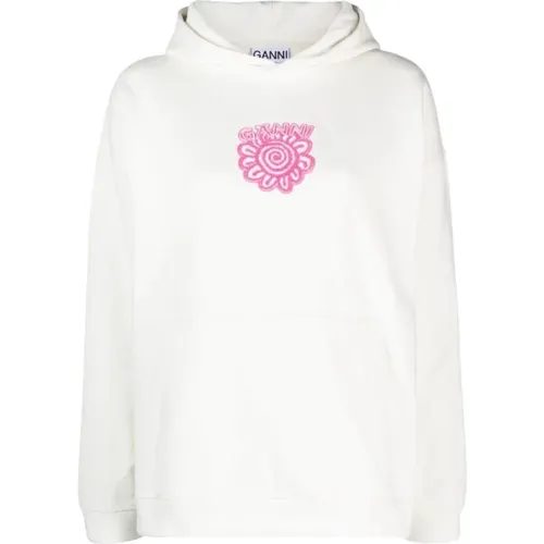 Hoodies, male, , Size: 2XS Flower Oversized Hoodie with Pink Logo - Ganni - Modalova