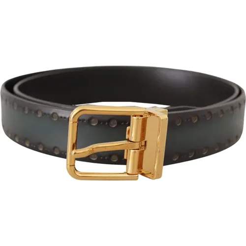 Belts, male, , Size: 90 CM Perforated Leather Brass Metal Belt - Dolce & Gabbana - Modalova