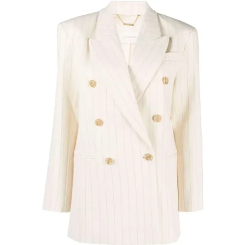 Blazers, female, , Size: M Cream Stripe Wool Blend Jacket - Zimmermann - Modalova