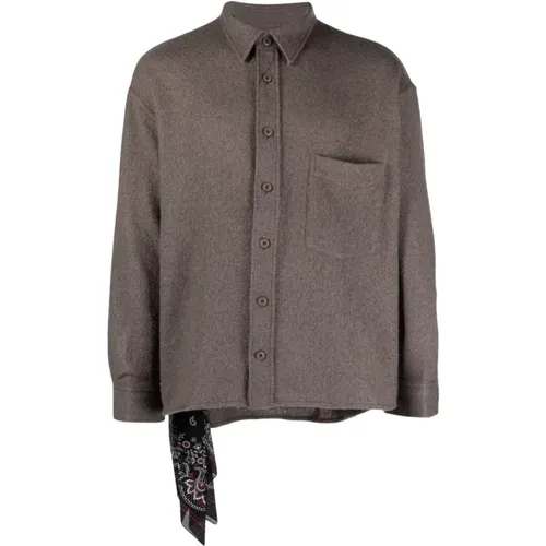 Grey Wool Blend Shirt with Scarf Detailing , male, Sizes: L - Destin - Modalova