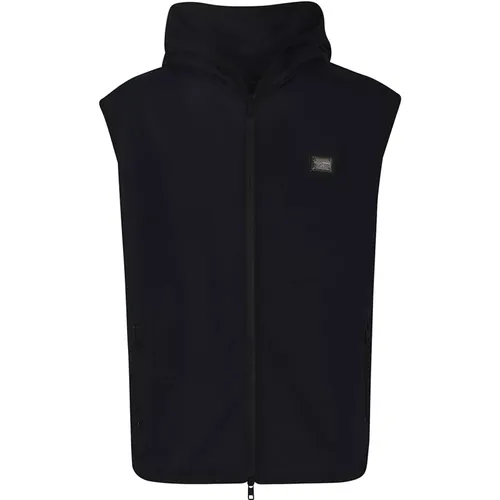 Navy Blue Hooded Sleeveless Outerwear , male, Sizes: L, M - Dolce & Gabbana - Modalova