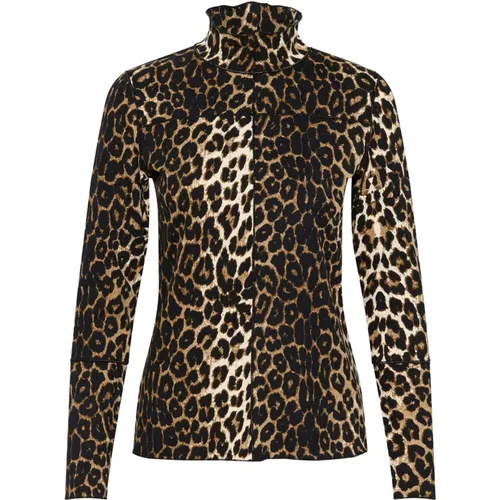 Blouses, female, , Size: L Leopard Print Blouse with High Neck - Karen by Simonsen - Modalova