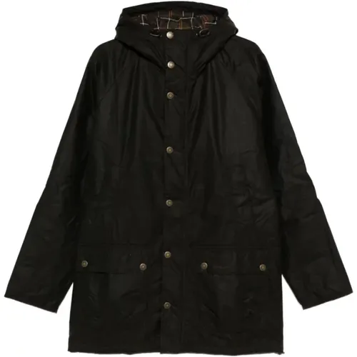 Parkas, male, , Size: L Green Hooded Coat with Tartan Lining - Barbour - Modalova