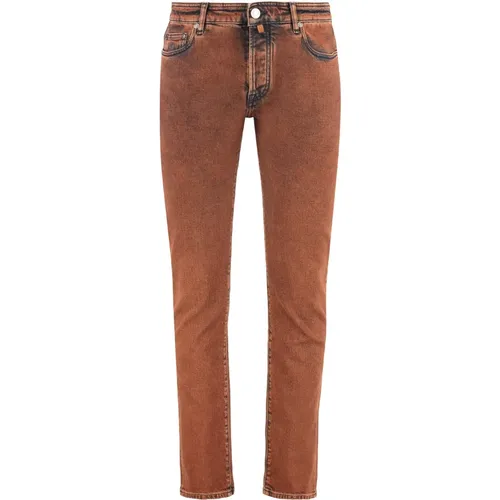 Slim-fit Jeans, male, , Size: W38 Regular Fit Jeans with Leather Logo - Moorer - Modalova