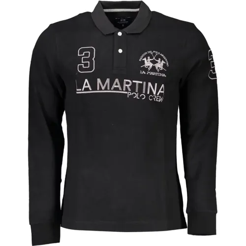 Elegantes Langarm Schwarzes Polo , Herren, Größe: L - LA MARTINA - Modalova