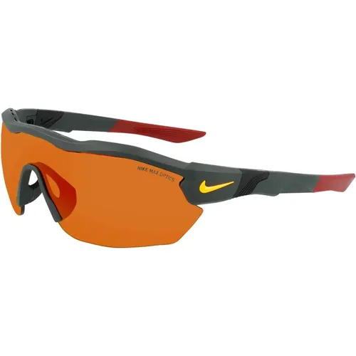 Matte Green/Grey Orange Sunglasses , male, Sizes: 61 MM - Nike - Modalova