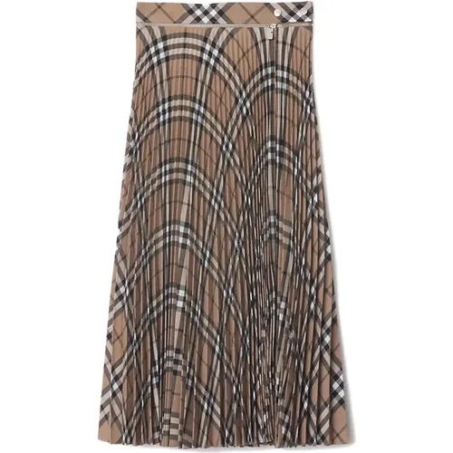 Wool Blend Check Pleated Skirt , female, Sizes: 3XS, 2XS, S, XS - Burberry - Modalova