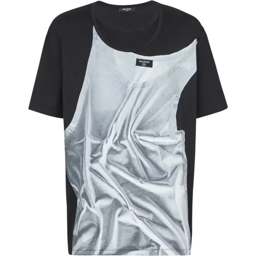 T-Shirt mit Trompe-'œi-Tanktop-Print - Balmain - Modalova