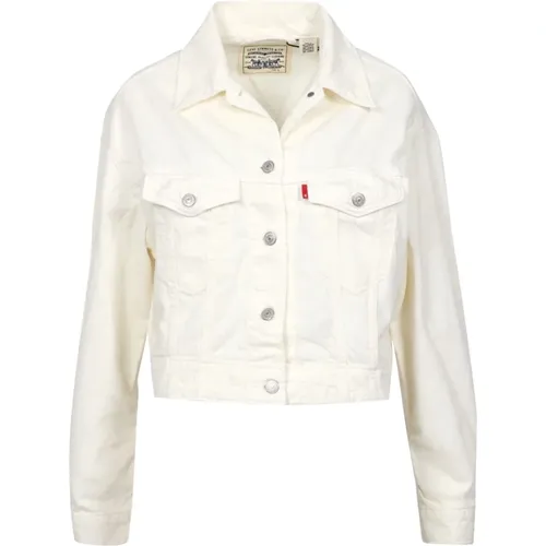 Levi's, Weiße Denim Jacke Kragen Logo , Damen, Größe: M - Levis - Modalova