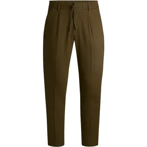 Slim-fit Trousers, male, , Size: XL Linen blend tapered trousers with pockets - HUGO - Modalova