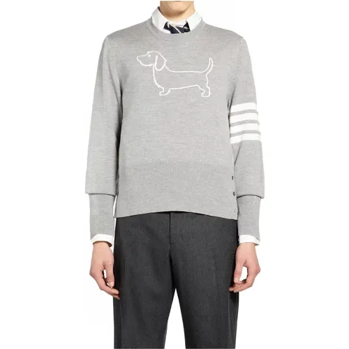 Round-neck Knitwear, male, , Size: M Hector 4-Bar Sweater - Thom Browne - Modalova