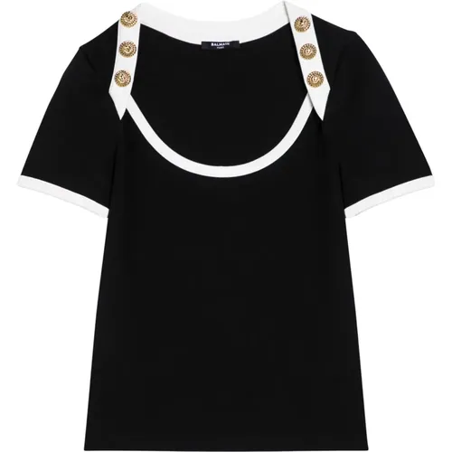 Kurzarm Rundhals T-Shirt , Damen, Größe: M - Balmain - Modalova