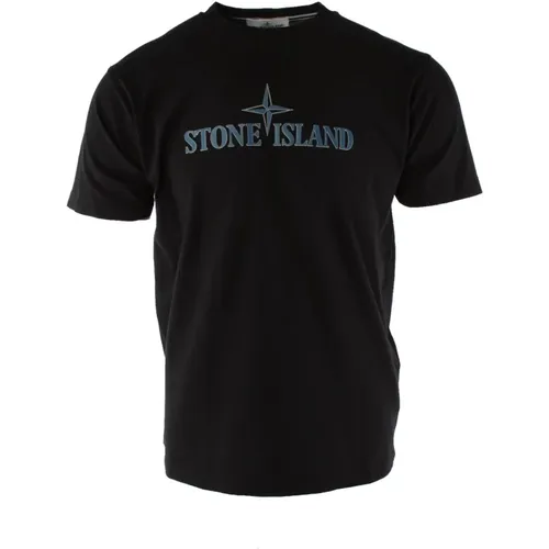 Schwarzes Baumwoll-T-Shirt für Herren , Herren, Größe: L - Stone Island - Modalova