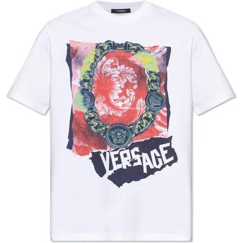 T-Shirt mit Druck , Herren, Größe: 2XL - Versace - Modalova