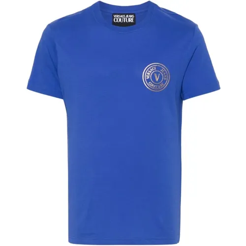 Blaue Grafik T-Shirts und Polos , Herren, Größe: S - Versace Jeans Couture - Modalova