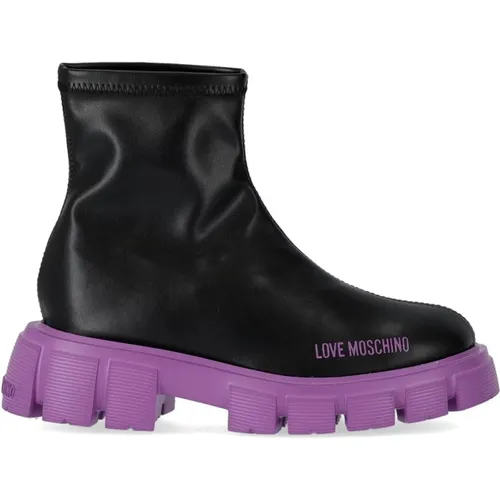 Lilac Sock Ankle Boot , female, Sizes: 4 UK - Love Moschino - Modalova