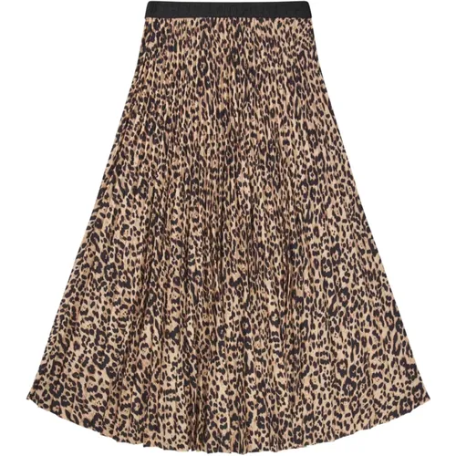 Midi Skirts, female, , Size: S Pleated Leopard Print Skirt - Munthe - Modalova