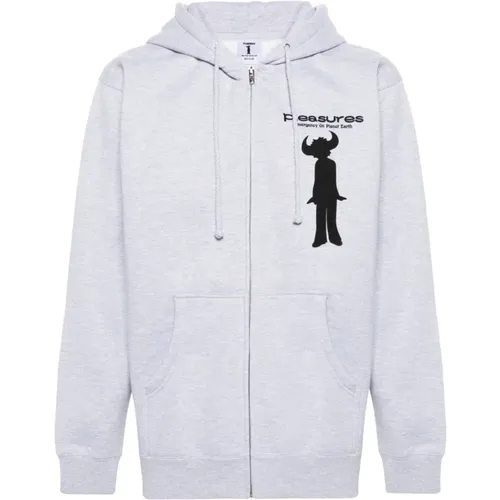 Grey Zip-through Sweatshirt with Graphic Print , male, Sizes: S - Pleasures - Modalova