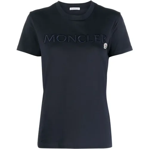 Embroidered Logo T-Shirt , female, Sizes: M - Moncler - Modalova