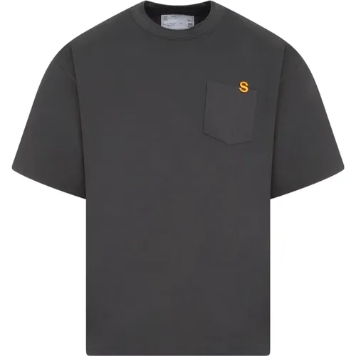 Grey Cotton T-shirt with Monogram , male, Sizes: L, M - Sacai - Modalova