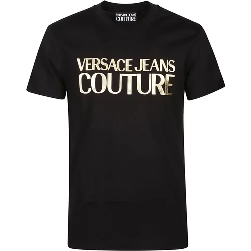 T-Shirts, male, , Size: XL /Gold Logo Tick Foil T-Shirt - Versace Jeans Couture - Modalova