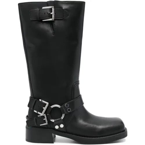 Schwarze Lederstiefel mit Schnalle , Damen, Größe: 37 1/2 EU - Michael Kors - Modalova