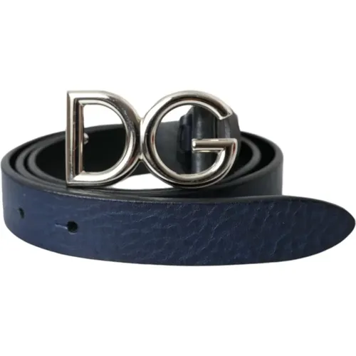 Blauer Leder-Logo-Gürtel - Dolce & Gabbana - Modalova