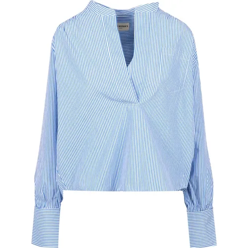 Blouses, female, , Size: S Striped Poplin V-Neck Shirt - Roy Roger's - Modalova