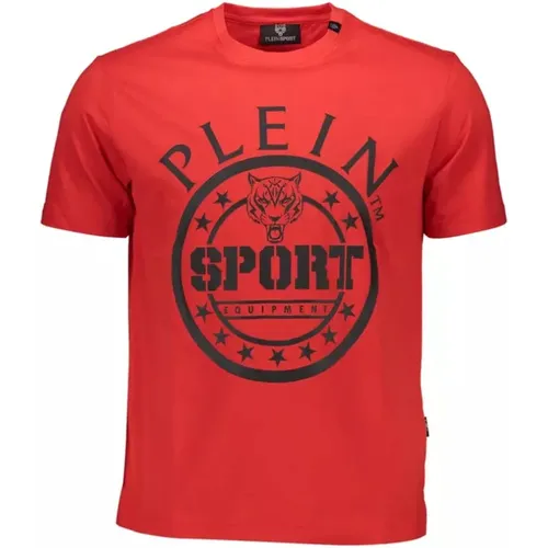 Rotes Baumwoll-T-Shirt mit Druck - Plein Sport - Modalova