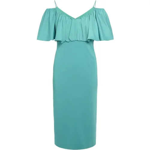 Grünes Emerald Midi Kleid mit U-Ausschnitt und Rüschen-Detail , Damen, Größe: M - pinko - Modalova