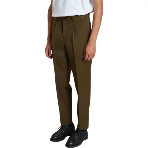 Chinos, male, , Size: 2XS Khaki Pleated Wool Blend Trousers - L'Exception Paris - Modalova