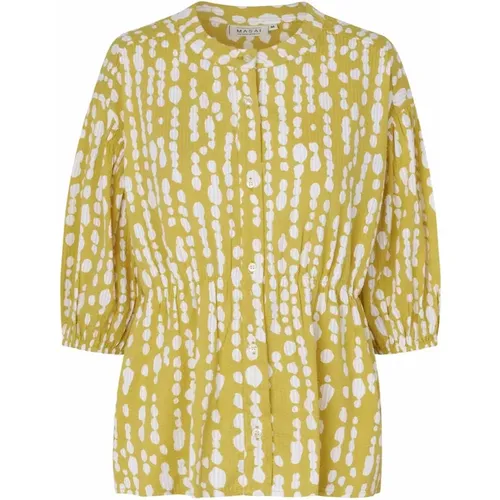 Oil Yellow Puffärmel Bluse , Damen, Größe: 2XL - Masai - Modalova