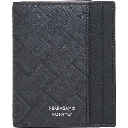 Wallets & Cardholders, male, , Size: ONE SIZE Bi-fold Wallet with Silver Logo - Salvatore Ferragamo - Modalova