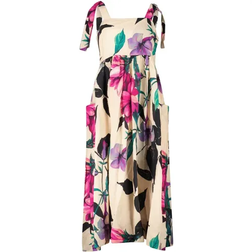 Adjustable Linen Maxi Dress with Floral Print , female, Sizes: M, XS, L, S - Hannes Roether - Modalova