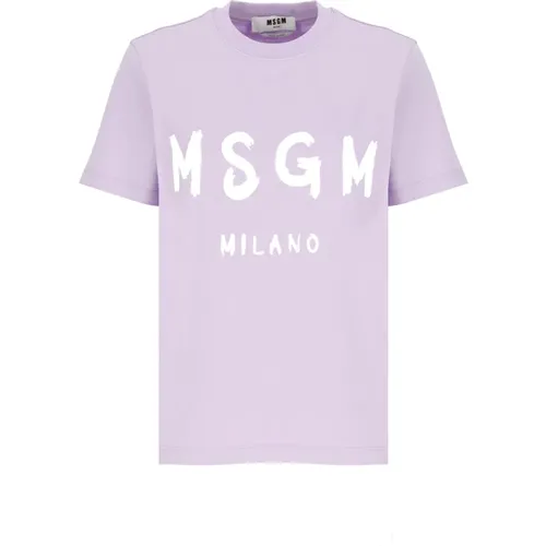 Lila Baumwoll-T-Shirt mit Logo Msgm - Msgm - Modalova