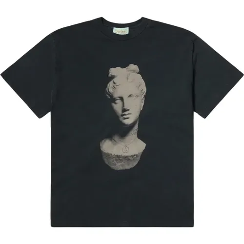 Alte Statue Schwarzes Bedrucktes T-Shirt , Herren, Größe: XL - Aries - Modalova