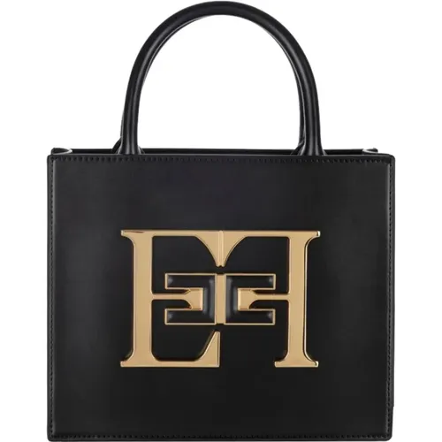 Schwarze Handtasche mit Goldenen Details , Damen, Größe: ONE Size - Elisabetta Franchi - Modalova