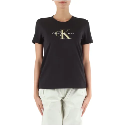 Baumwoll Logo Print T-shirt , Damen, Größe: XS - Calvin Klein Jeans - Modalova