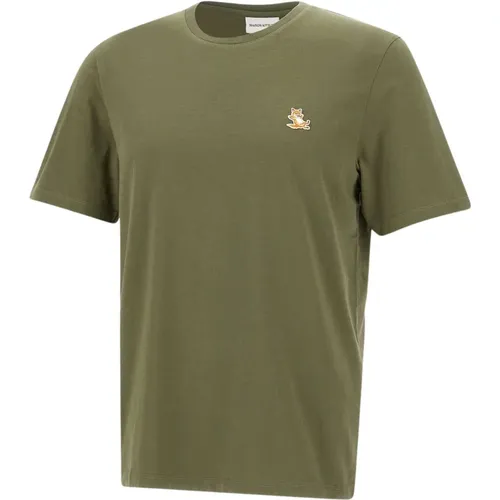 Grünes Fox Logo T-Shirt , Herren, Größe: M - Maison Kitsuné - Modalova