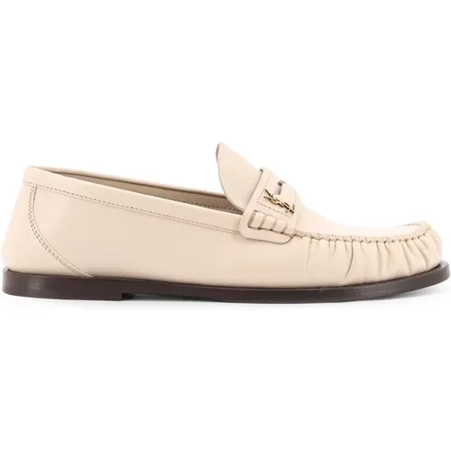 Loafers, female, , Size: 7 1/2 US White Flat Shoes with Iconic Monogram - Saint Laurent - Modalova