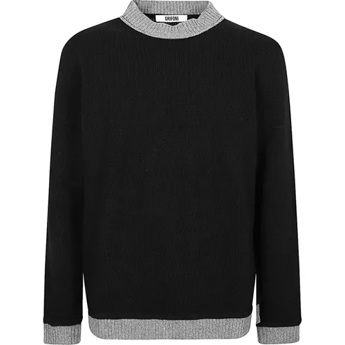 Turtlenecks, male, , Size: XL Bicolor Wool Crewneck Sweater - Mauro Grifoni - Modalova