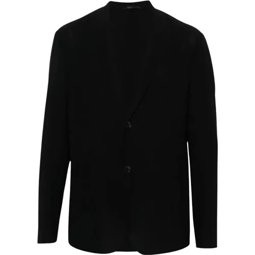 Blazers, male, , Size: M Navy Wool Jacket Notched Lapels - Giorgio Armani - Modalova