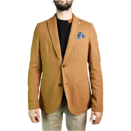 Blazers, male, , Size: M Camel Jackets with Two Button Closure - Manuel Ritz - Modalova