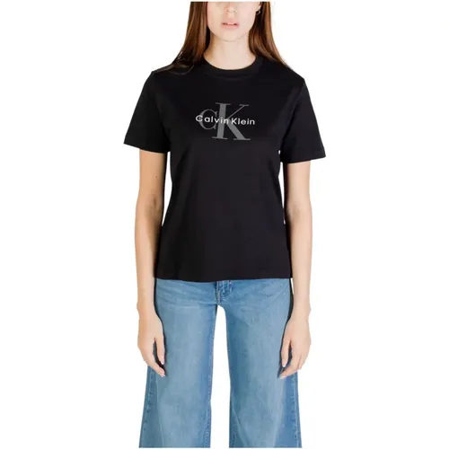 T-Shirts, female, , Size: XS Printed Cotton T-Shirt with Round Neck - Calvin Klein Jeans - Modalova