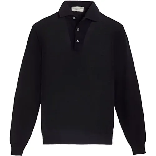 Navy Lightweight Merino Wool Long Sleeve Polo , male, Sizes: M, XL, L, 2XL - Filippo De Laurentiis - Modalova