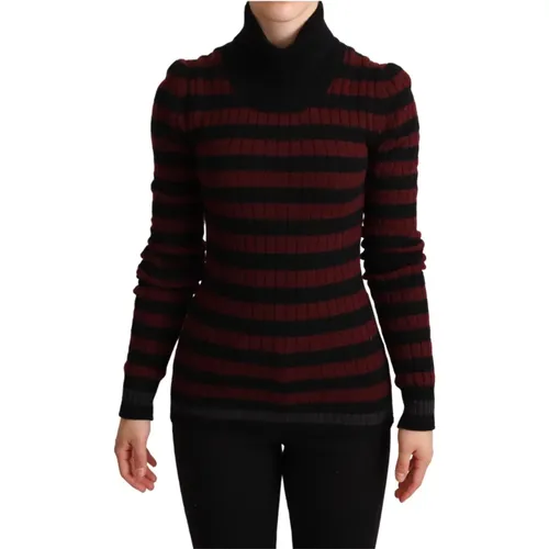 Turtlenecks, female, , Size: XS Black Red Striped Wool Pullover Sweater - Dolce & Gabbana - Modalova