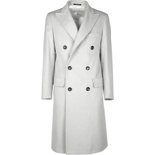 Double-Breasted Coats, male, , Size: M Double-breasted Wool Coat with Revers - Made in Italia - Modalova