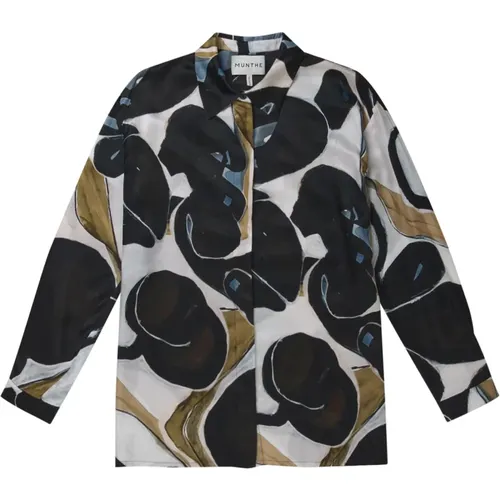 Abstract Print Silk Blouse with Long Sleeves and Button Closure , female, Sizes: S - Munthe - Modalova